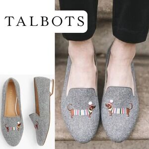 Talbots, Ryan Holiday Gray Novelty Dachshund Embroidered Loafer Flats Size 8